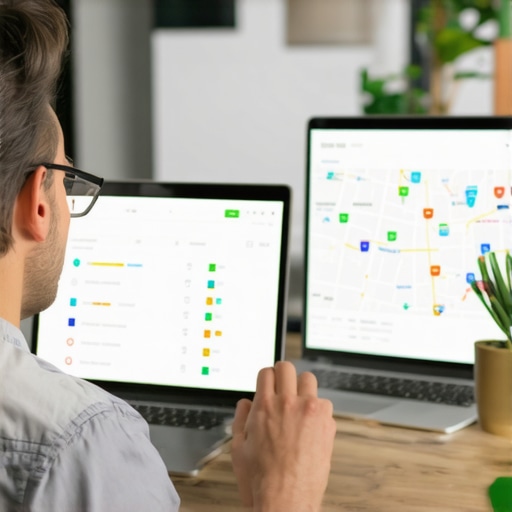 Business owner analyzing local map rankings with SEO tools