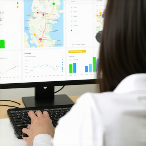 Analyzing Local SEO Data Person analyzing local SEO analytics on a computer for Maps optimization.