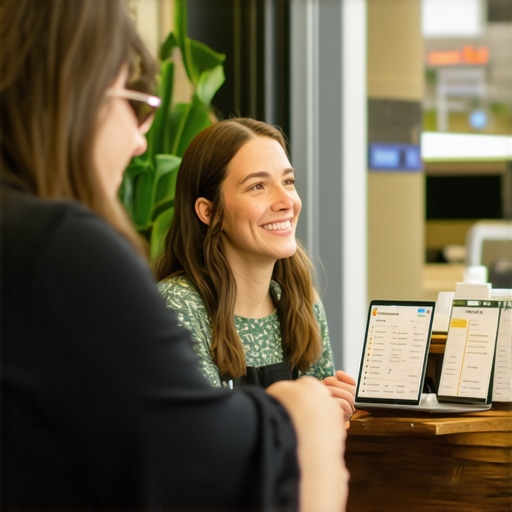 Customer Engagement and GMB Optimization Business owner updating GMB profile with customer reviews and photos