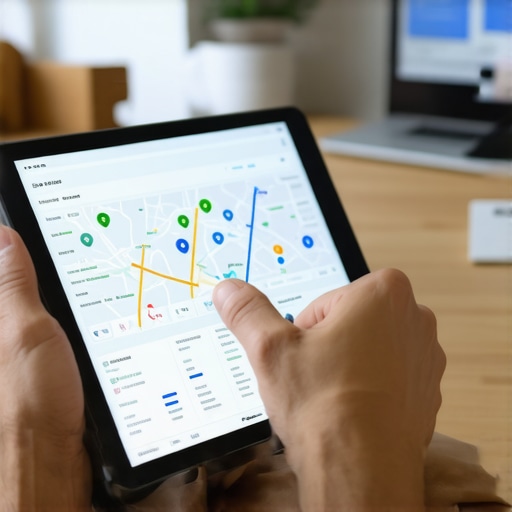 Deep Dive into Local SEO Analytics Person analyzing local SEO data on a tablet with maps and analytics charts