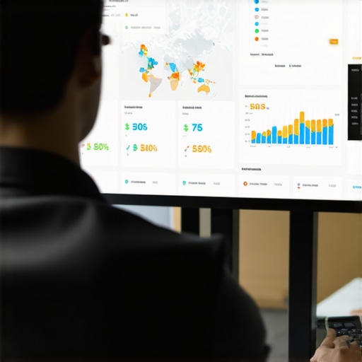 Expert analyzing local SEO data with maps and analytics charts.