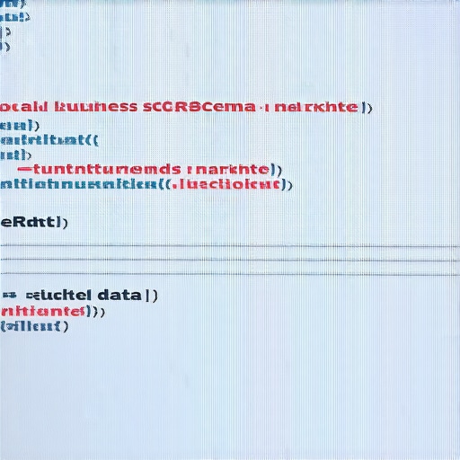 Computer screen showing structured data code for local SEO schema markup.