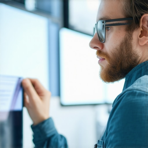 AI-powered local SEO analysis Business owner working on local SEO strategies with AI analytics tools.