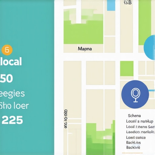 Infographic illustrating advanced local maps SEO tactics for 2025, including schema markup, voice search, and backlinks.