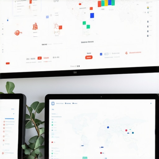 Digital Maps SEO Strategy in Action Modern workspace with SEO tools and maps on screens