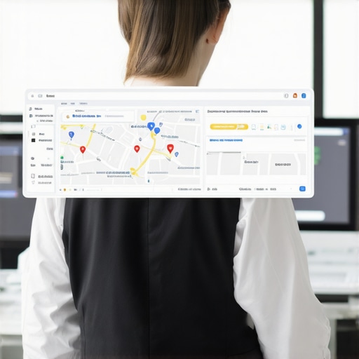 Consultant reviewing local SEO tactics with digital maps and analytics tools.