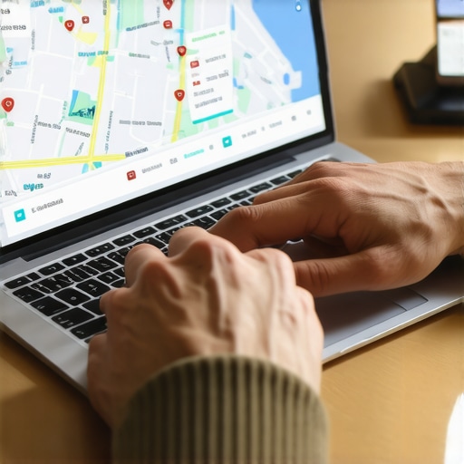 Person reviewing local SEO analytics on a laptop with maps and graphs