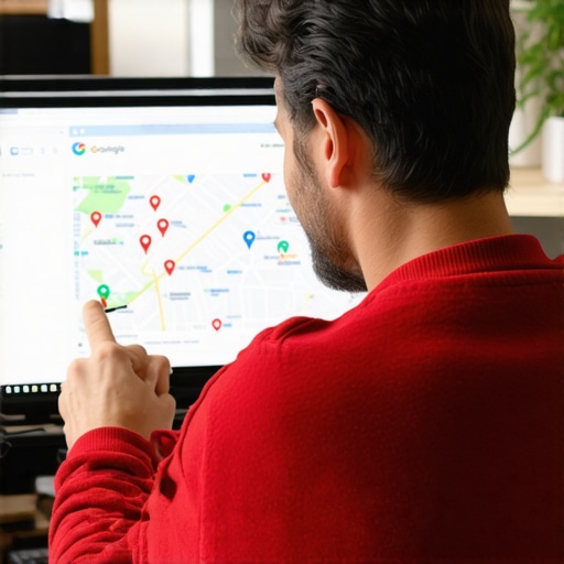 Business owner analyzing local SEO data on a computer for Google Maps ranking