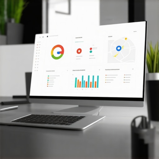 SEO Analytics and Maps Optimization in 2025 SEO analytics charts on a laptop screen with Google Maps interface in the background.