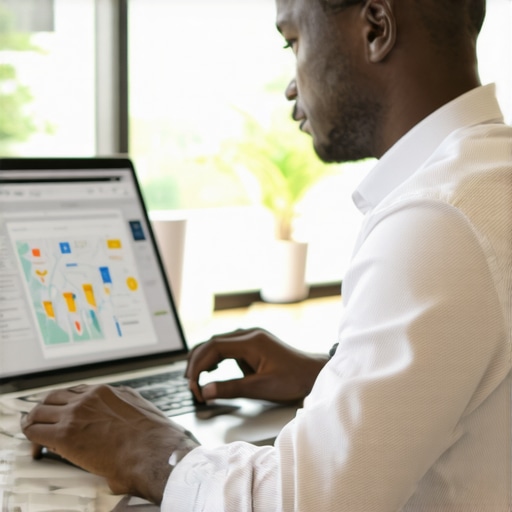 Business owner updating GMB profile on laptop with analytics