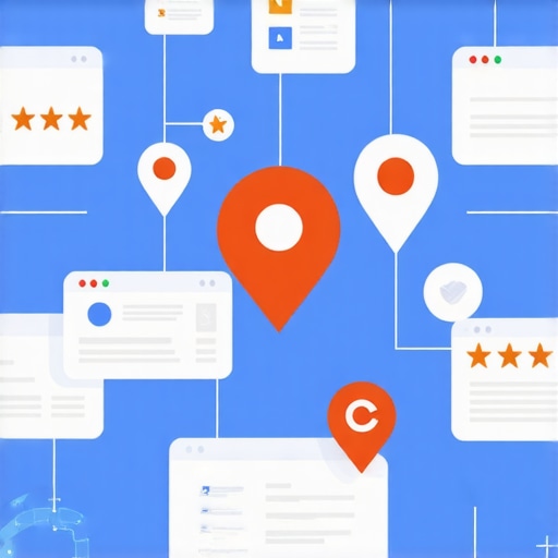Local SEO Signals Integration Diagram showing integration of local SEO ranking signals such as reviews, backlinks, and user engagement.