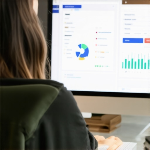 Managing Local SEO with Advanced Tools Person working on local SEO analytics dashboard on computer