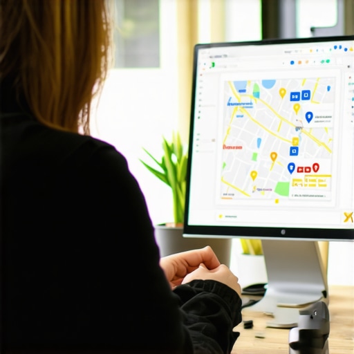 Optimizing GMB Profile for Local Rankings Business owner enhancing Google My Business profile with photos and description
