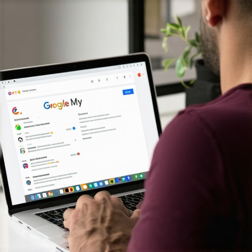 Business owner updating Google My Business profile on a laptop