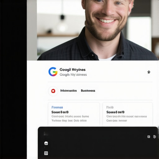 Business owner updating Google My Business listing with new photos and details.