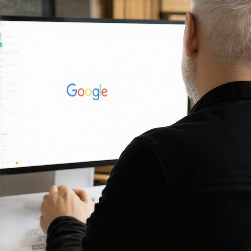 Optimizing GMB Profile for Local SEO Business owner updating Google My Business profile on a computer, focusing on local SEO enhancements.