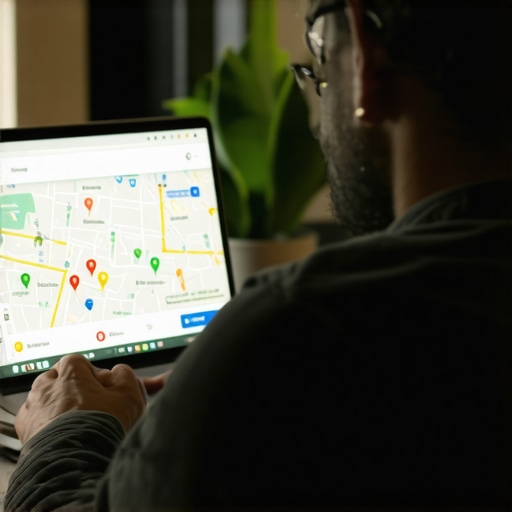 Business owner optimizing Google My Business profile for local SEO