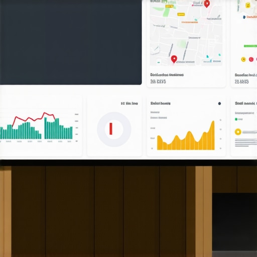 Computer screen displaying maps SEO analytics and ranking dashboards.