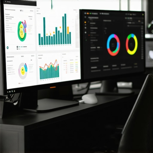 Person working on maps SEO with multiple SEO software dashboards displayed on monitors