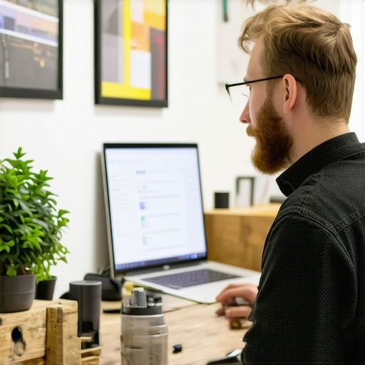 Business owner editing Google My Business profile with updated photos and information.