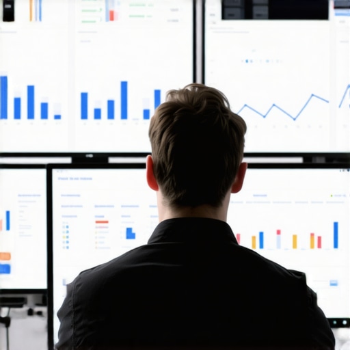 Person analyzing local SEO analytics on digital dashboards with citations and ranking graphs.