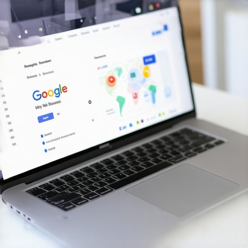 Business owner reviewing and updating Google My Business profile to synchronize local signals.