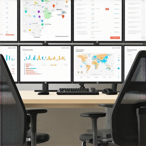 Professional SEO workspace with maps and analytics tools