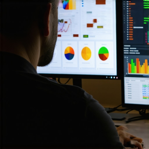 Person working on local SEO analysis using heatmaps and charts on computer screens