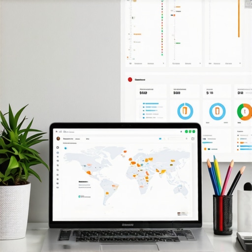 Workspace setup with SEO analytics dashboards for local maps optimization.
