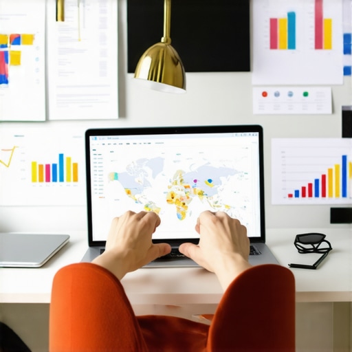 Person analyzing local SEO data on computer with maps and ranking tools