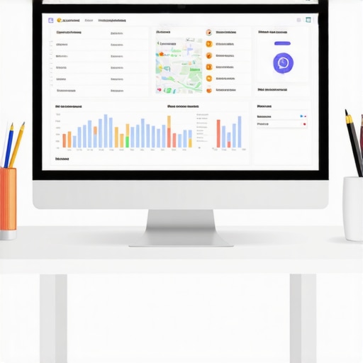 A workspace with a computer showing local SEO metrics and monitoring tools, illustrating ongoing SEO maintenance.