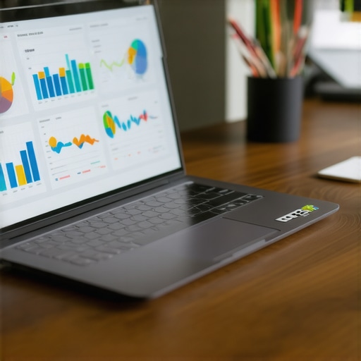 Desk setup with SEO software, analytics, and SEO tools