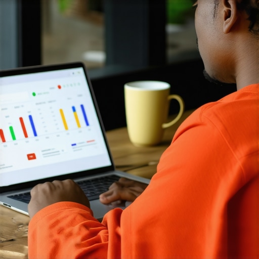 Business owner analyzing Google My Business profile and local SEO metrics on a laptop.