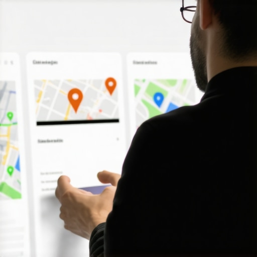 A visual diagram showing steps for optimizing Google My Business, engaging local communities, and monitoring SEO metrics.