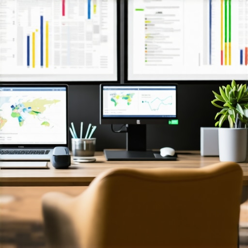 Person analyzing local SEO performance on computer screens with maps and graphs